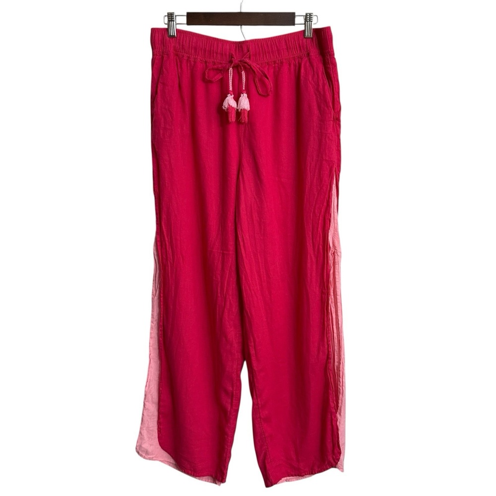 Haute Hippie pants women's large pink boho beachy‎ coastal linen palazzo resort